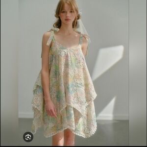 Colorful Fairycore Eyelet Floral Dress